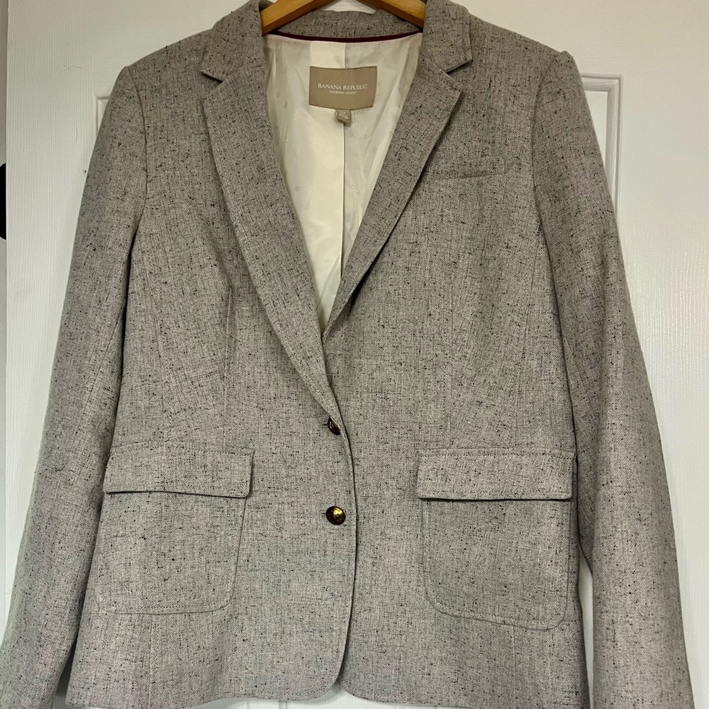 Banana Republic Women's Gray Tweed Wool Skirt Suit Size 12 Size 14